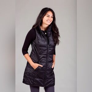Anorak Long Metallic Nylon Down Vest in Shiny Black